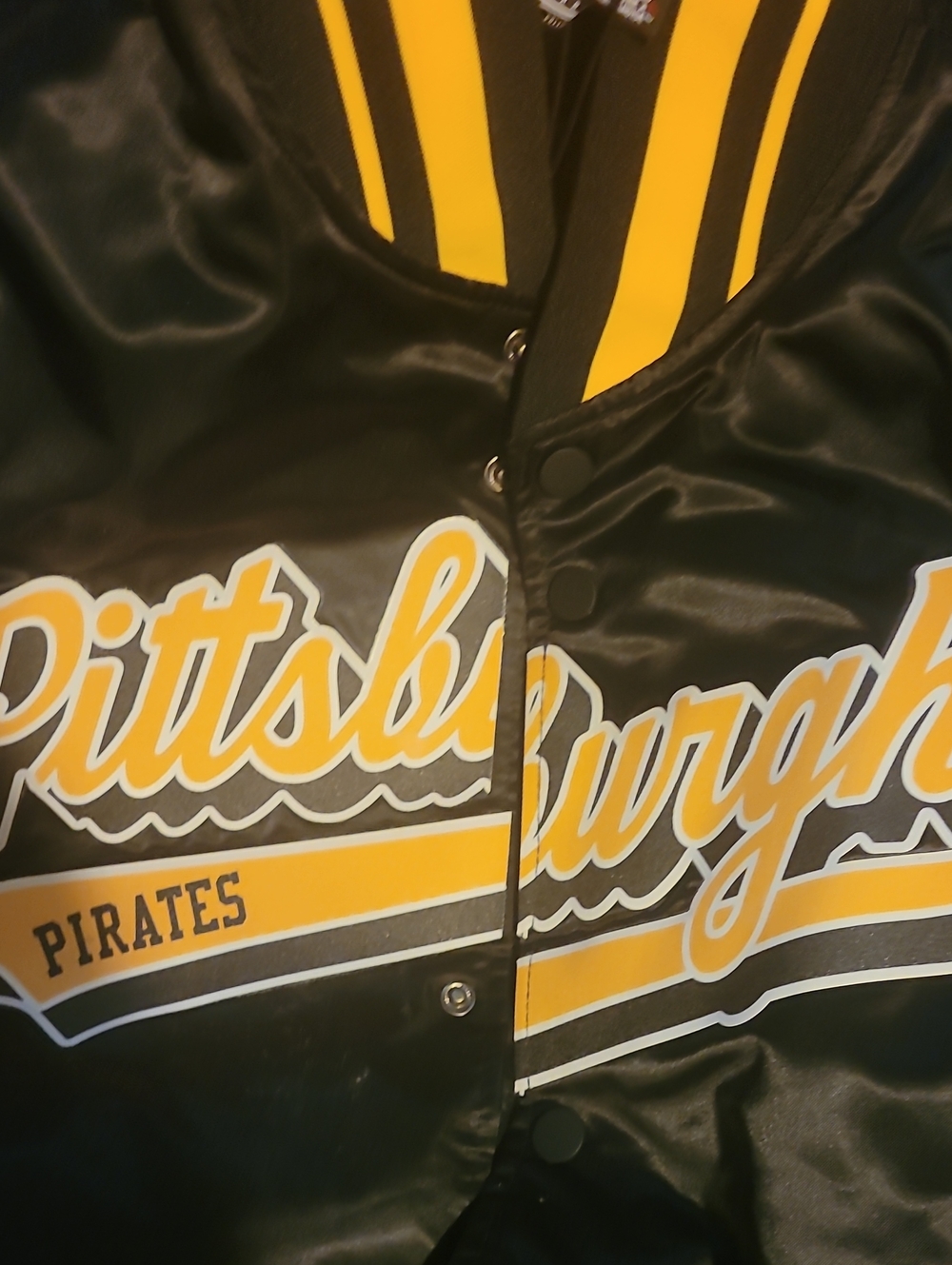 MLB Black Satin Jacket with Yellow Chevron Detail 3x Make offer. A CONVERSATION